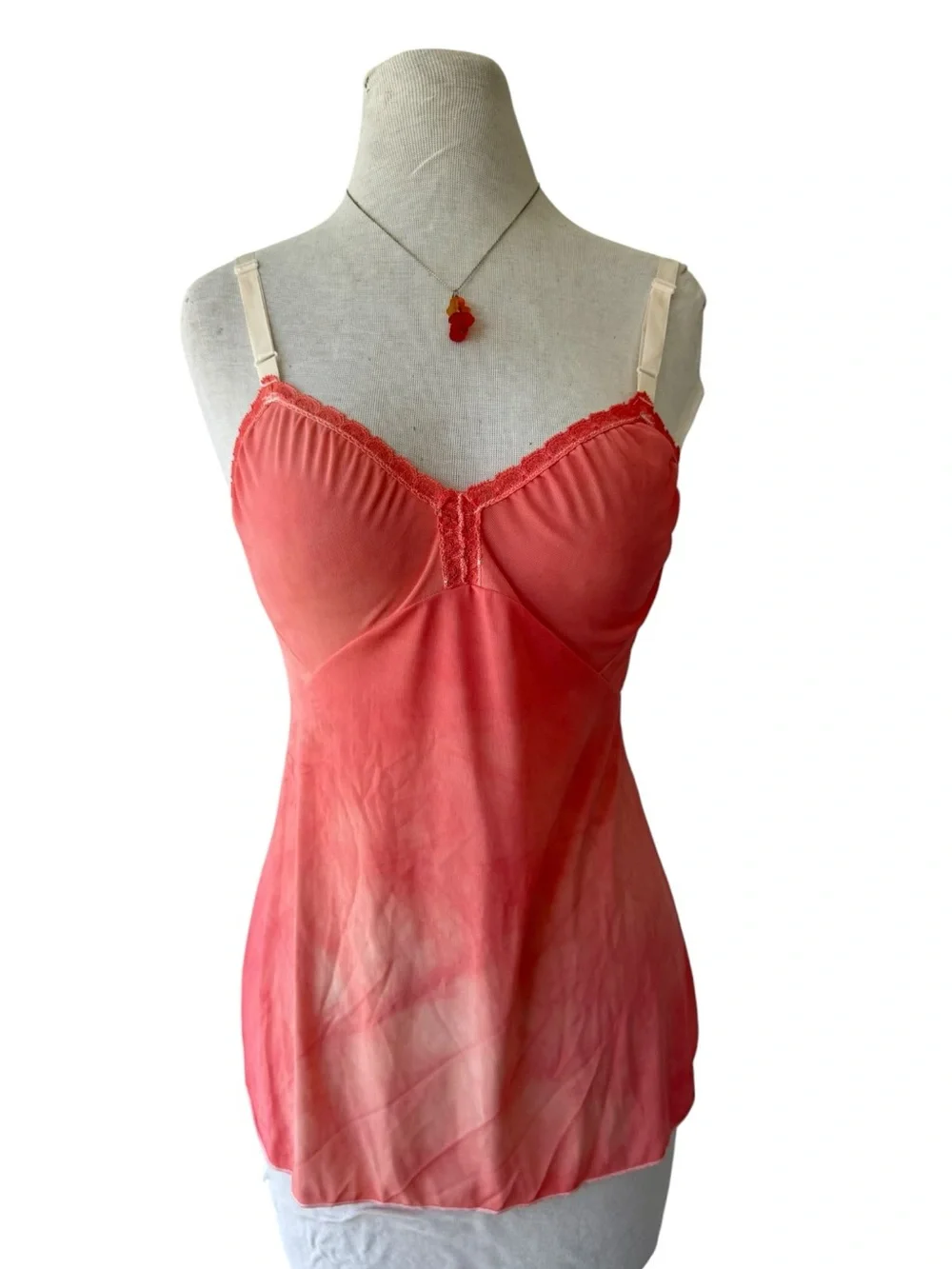 Vtg 70s Shadowline Coral Tie Dye Cami Tank Camisole Sz 36 Lingerie Boho - Picture 2 of 6